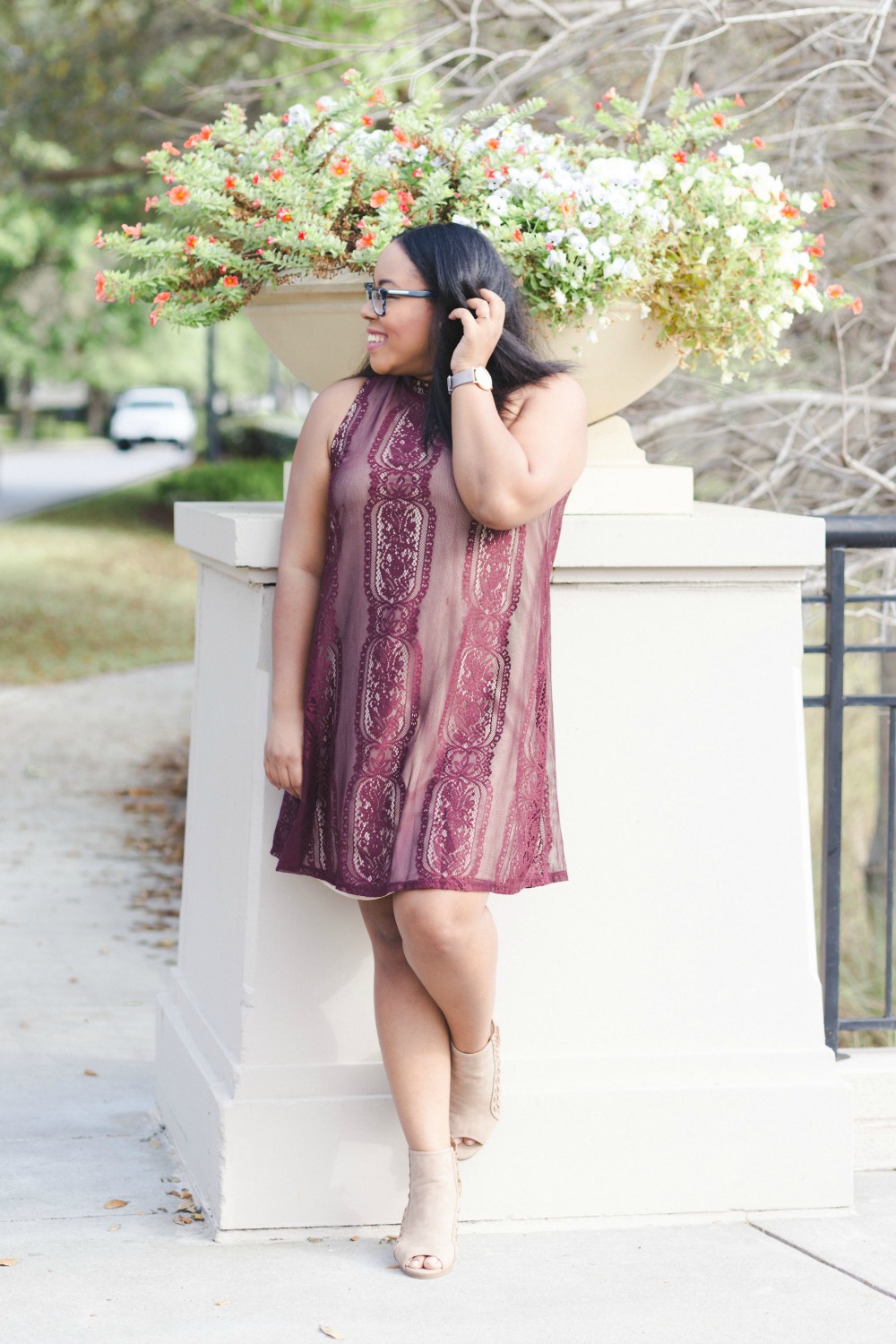 What to Wear: Burgundy Lace Holiday Party Dress