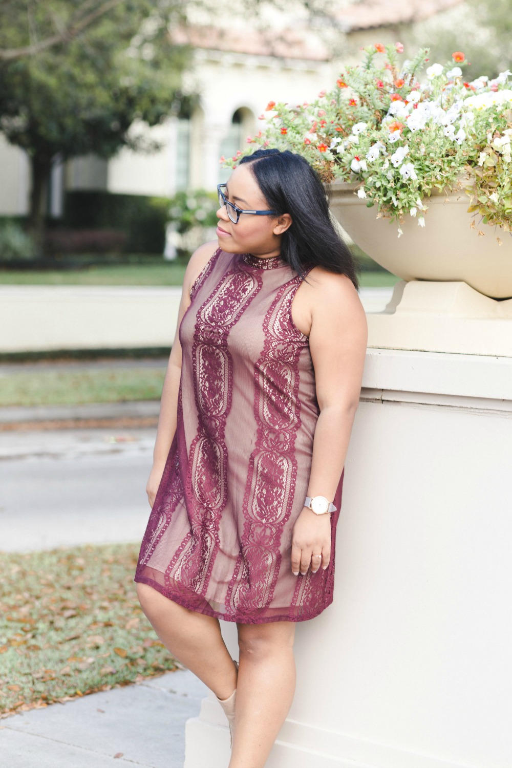 What to Wear: Burgundy Lace Holiday Party Dress