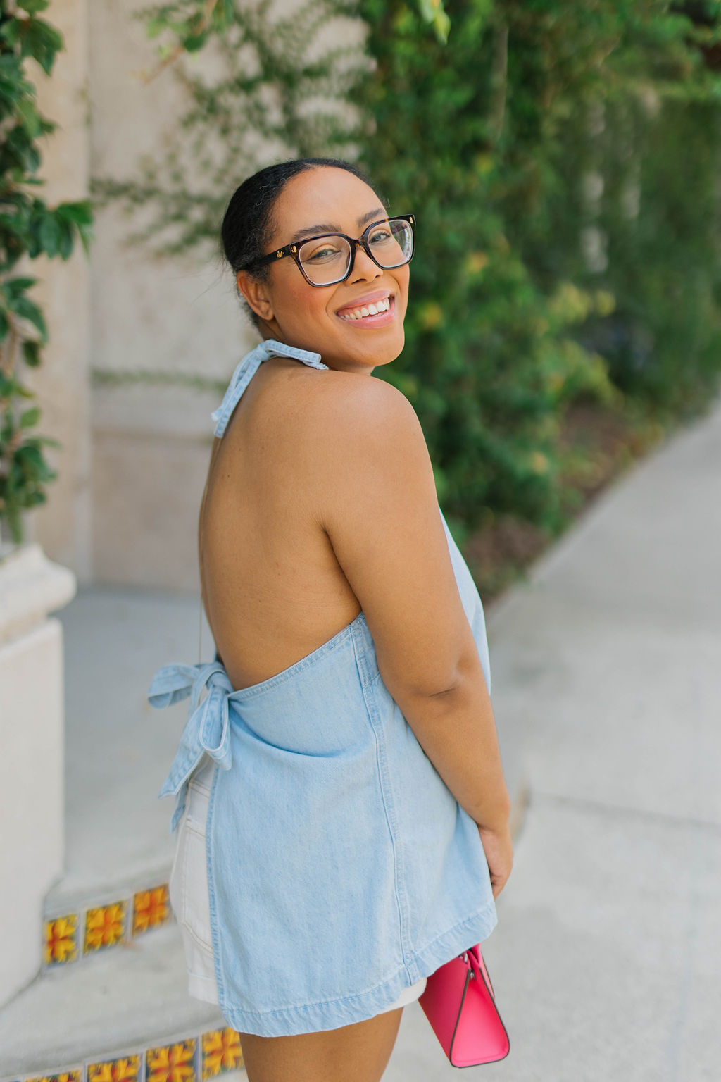light wash denim halter top